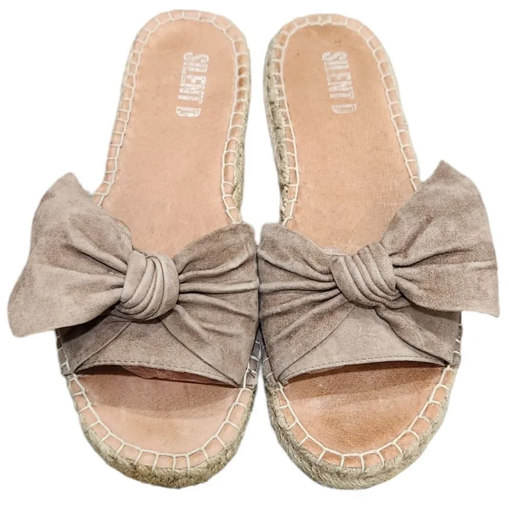 Anthropologie Silent D Espadrille Tan Slipper With Bow in Taupe Suede